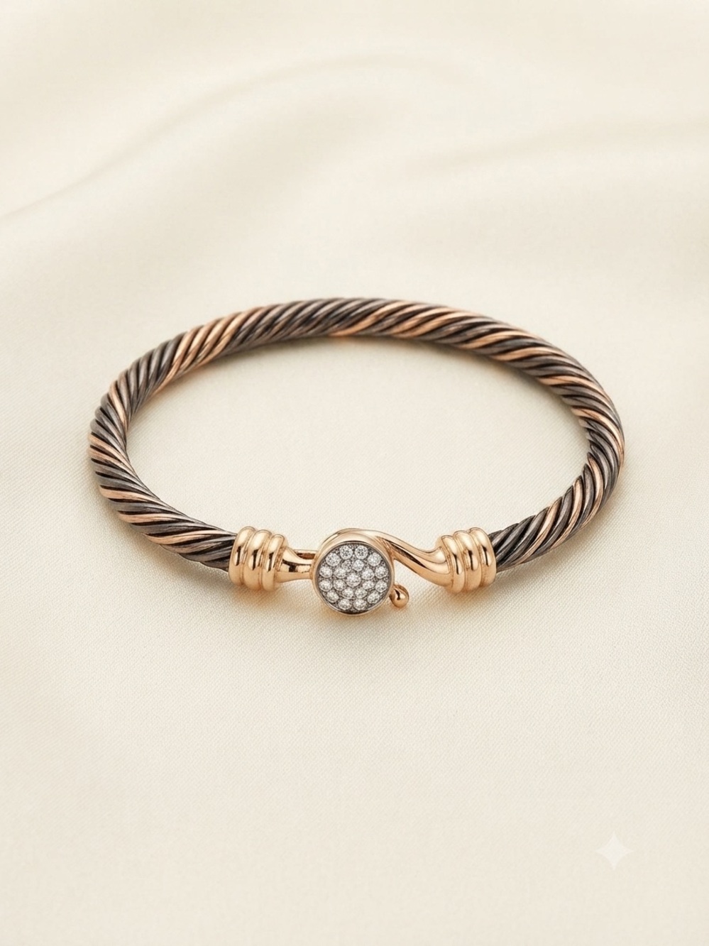 Rose Gold and Black Twisted Cable Bracelet with Pave Accent